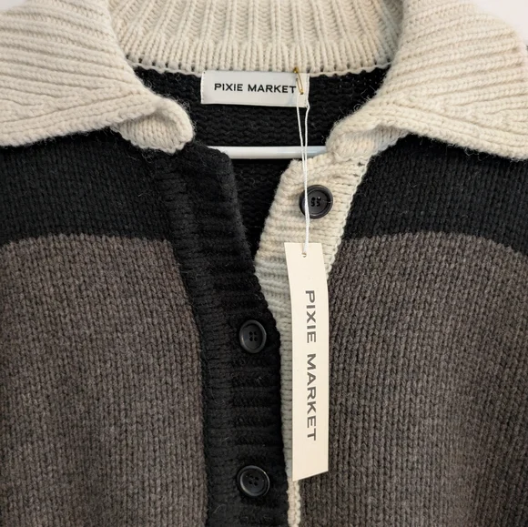 NWT Pixie Market merino wool oversized collared sweater size L academia preppy - Picture 6 of 7